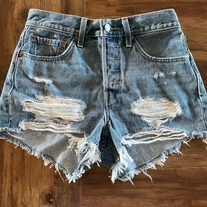 Levi's 501’s Light Blue Ripped High-Waist Denim Shorts